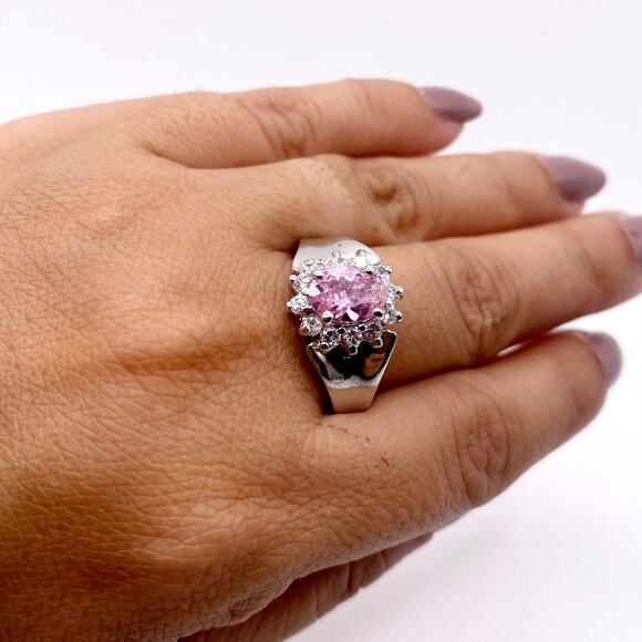 Sterling Silver Pink CZ Crystal Princess Ring 8” - Picture 5 of 6